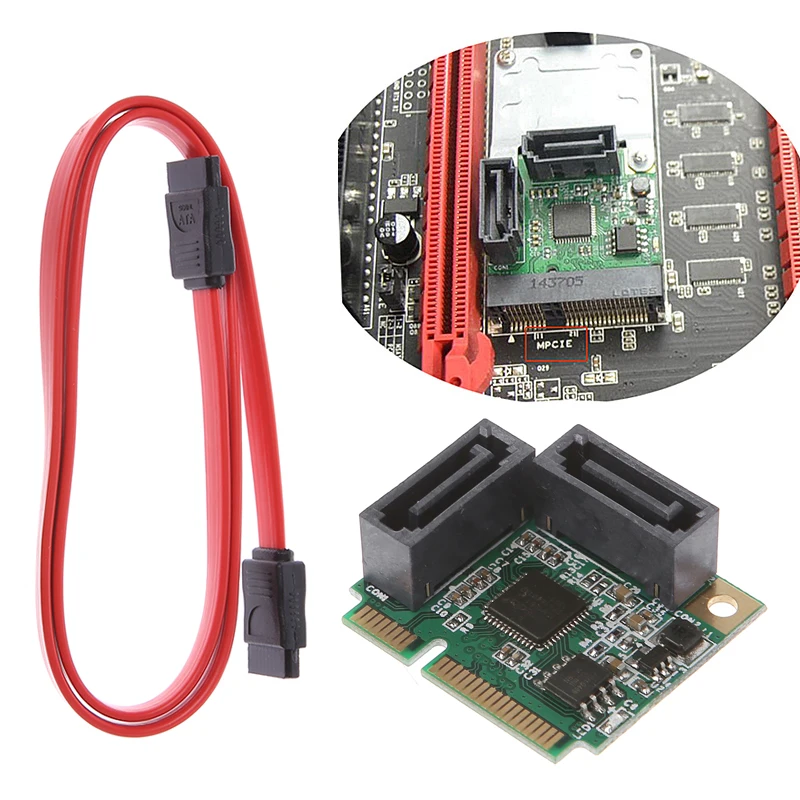 Mini PCIe PCI-Express to 2 Ports SATA 3.0 III 6Gb/s Expansion Single Chip Card C26