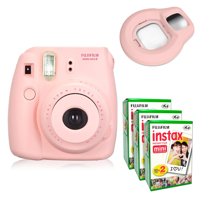 

Fujifilm Instax Mini 8 Instant Camera - Pink + Fuji Mini White Edge 60 Film + Close-up Lens - Pink
