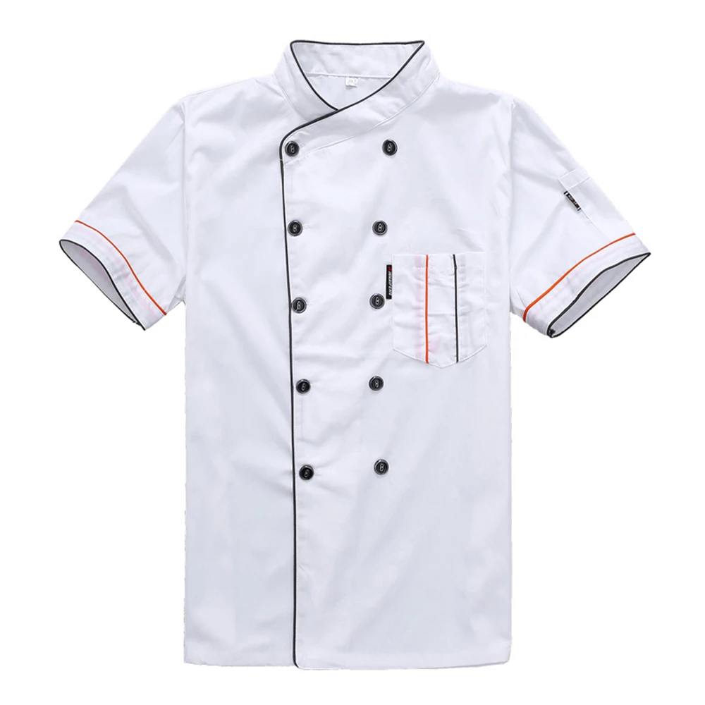 Мужская белая двубортная Рабочая куртка с длинными рукавами Топ ресторан кухня шеф-повара одежда для готовки Cozinha униформа Одежда - Цвет: Short sleeve