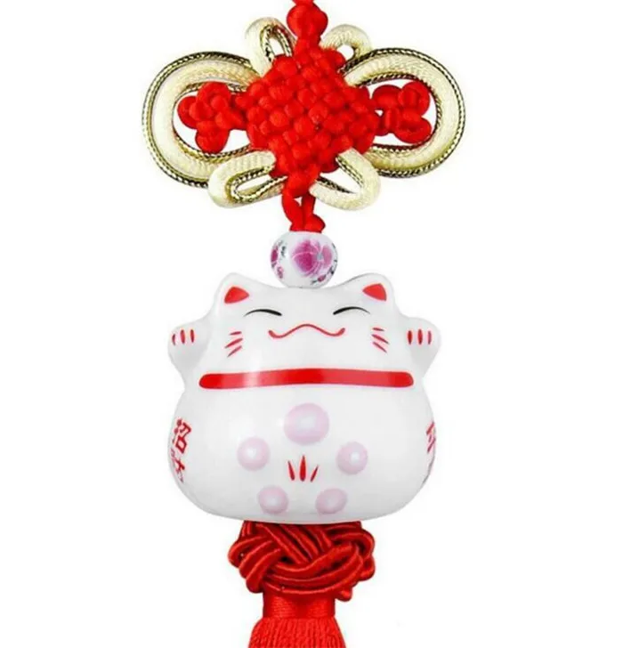 Maneki Neko Lucky Fortune Cat Кулон феншуй керамическое кольцо украшение для дома и