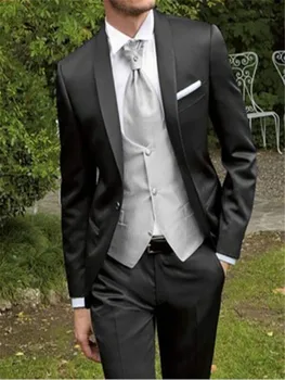 

New Groom Groomsmen Tuxedos Bespoke Men's Formal Wedding Suits Silver Gray Vest
