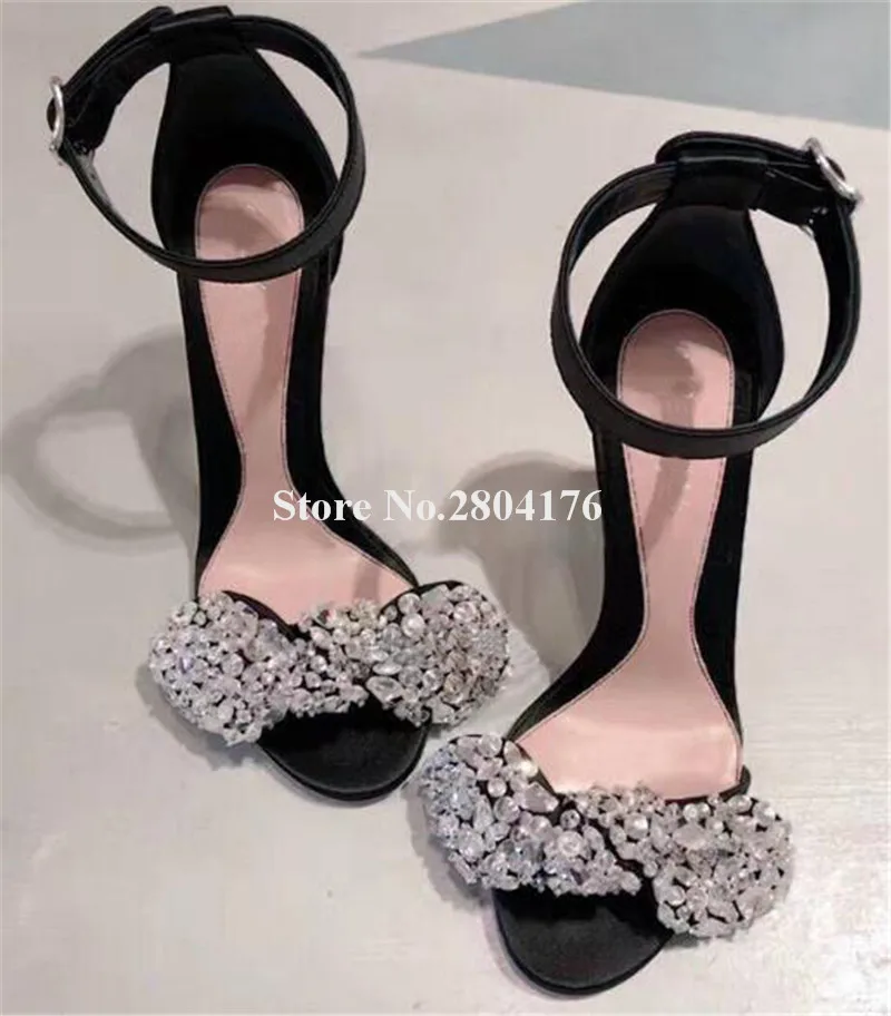 

Ladies Luxurious Open Toe Rhinestone One Straps Thin Heel Sandals Ankle Straps Butterfly Crystal High Heel Sandals Wedding Shoes
