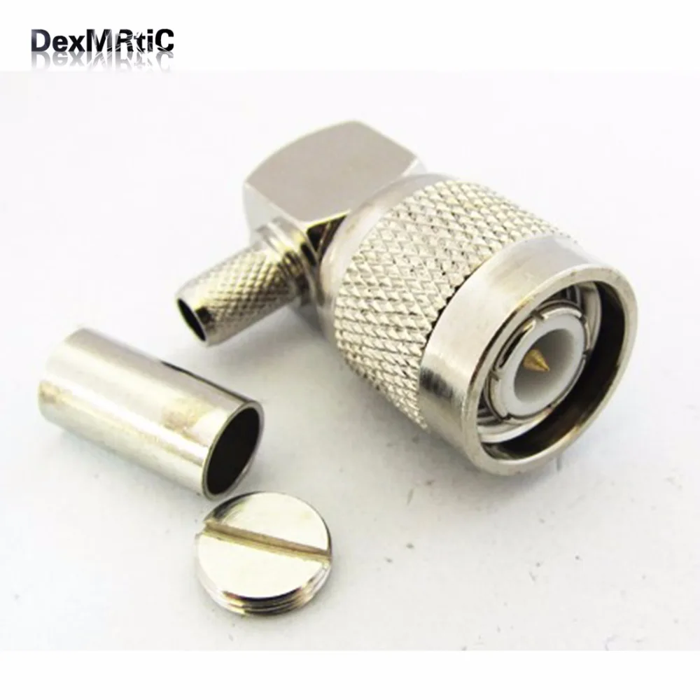 1PC TNC male plug  RF Coax Connector  Crimp RG58 LMR195 right angle RA  Nickelplated  NEW wholesale 1pc rp tnc male plug rf coax convertor connector crimp for rg58 rg142 lmr195 cable straight nickelplated new wholesale