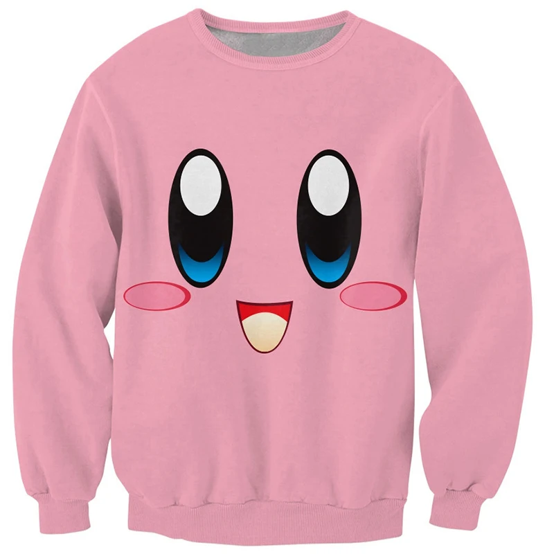 

2018 3D Sweatshirts Men Jumper Kirby Face Crewneck Chubby Pink Character Sweats Men Cute Smlie Pullover Tracksuit