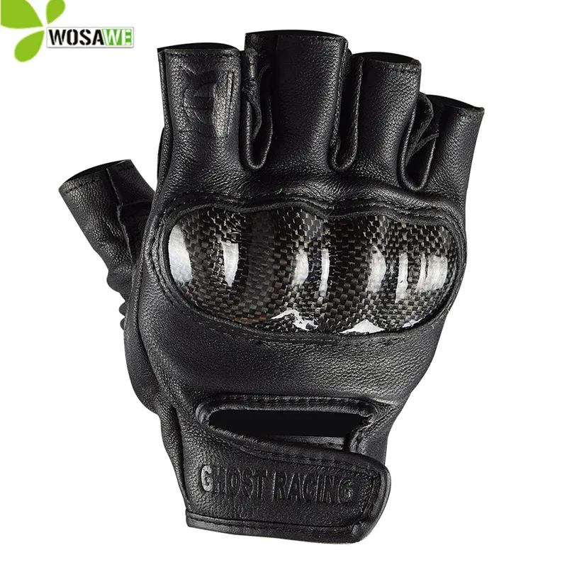 

Wearable Cycling Gloves Genuine Leather Carbon Protective Shell Half Finger Non-Slip Shockproof Scooter Downhill MTB Bike Gloves