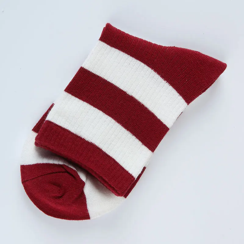 5 пар/партия, женские хлопковые носки с круглым вырезом, Осенние новые мягкие полосатые носки для девочек, женские зимние теплые простые носки Harajuku - Цвет: Red2