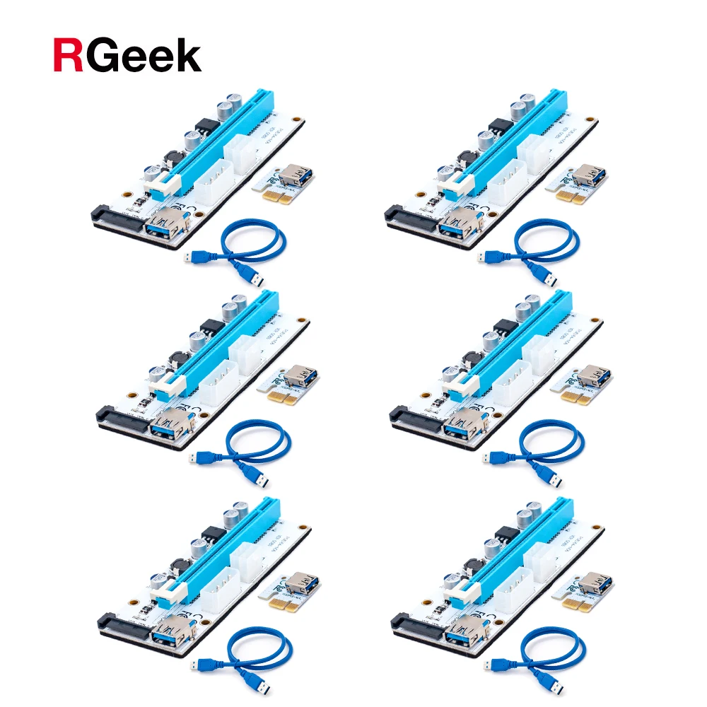 

008 PCIe PCI-E PCI Express Riser Card 1x to 16x USB 3.0 Data Cable SATA to 4Pin IDE Molex Power Supply for BTC Miner Machine