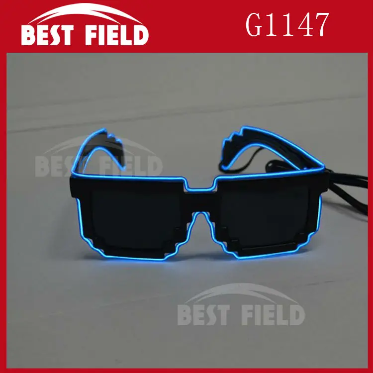 

Free shipping 8 bit pixel light up el wire led flashing mosaic glasses EDM EDC Rave Party Bar Eyeswear Accessory Sunglasses
