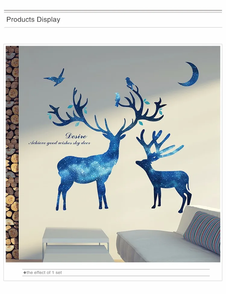 [SHIJUEHEZI] Луна олень наклейки с животными на стену винил DIY Дерево снежинки Наклейки на стены для гостиной диван фоновое украшение