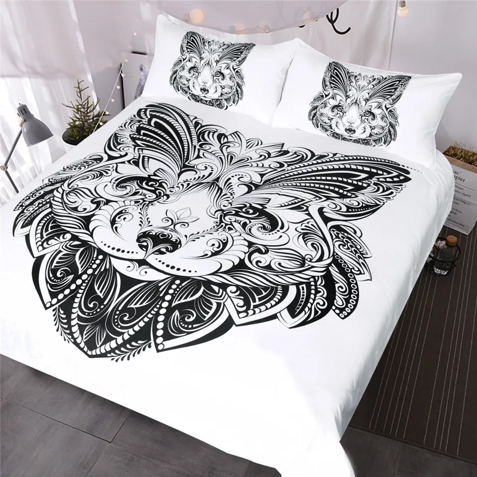 BlessLiving Lion Bedding Set Queen Black and White Duvet ...