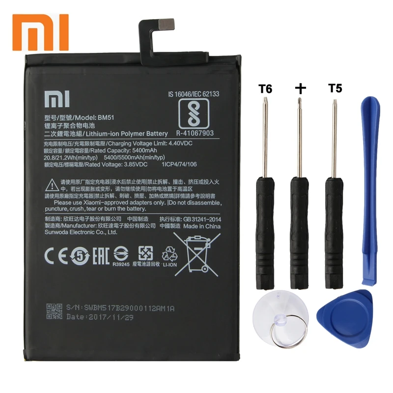 

Xiaomi Mi BM51 Phone Battery For Xiao mi Max3 Max 3 BM51 5500mAh Original Replacement Battery + Tool