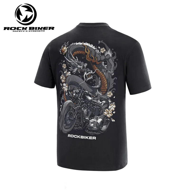 

ROCK BIKER Motorcycle T-shirt Black Men 100% Cotton Casual T shirt Motocross Racing O-Neck Motorbike Riding Tee Moto Sports Tee