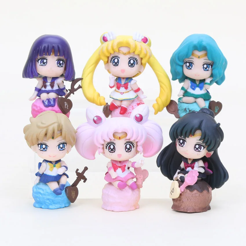 

6pcs/set anime Sailor Moon Decorations Mini Toys Tsukino Usagi Chibi Usa Sailor PVC Action Figure Collectible Model Toy children
