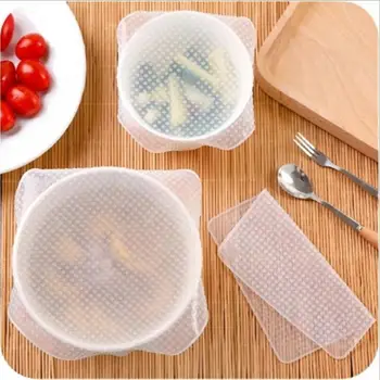 

wholesale 200set 4pcs(3size)/set Multifunctional Silicone Food Wraps Seal Cover Stretch Food Fresh Keeping Wrap Kitchen Tools