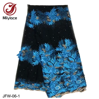 

Milylace special design African lace fabrics with beads and stones 5 yards embroidery mesh lace for wedding party dresses JFW-06