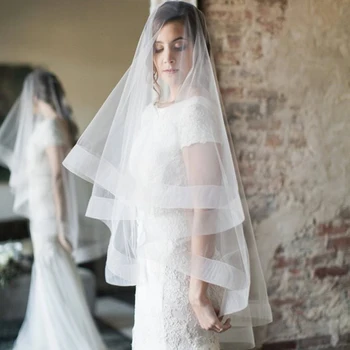 

2019 Long Bridal Wedding Veils Tulle Fingertip One Layer Veils for brides voile de Mariage velo de novia Perles Longue