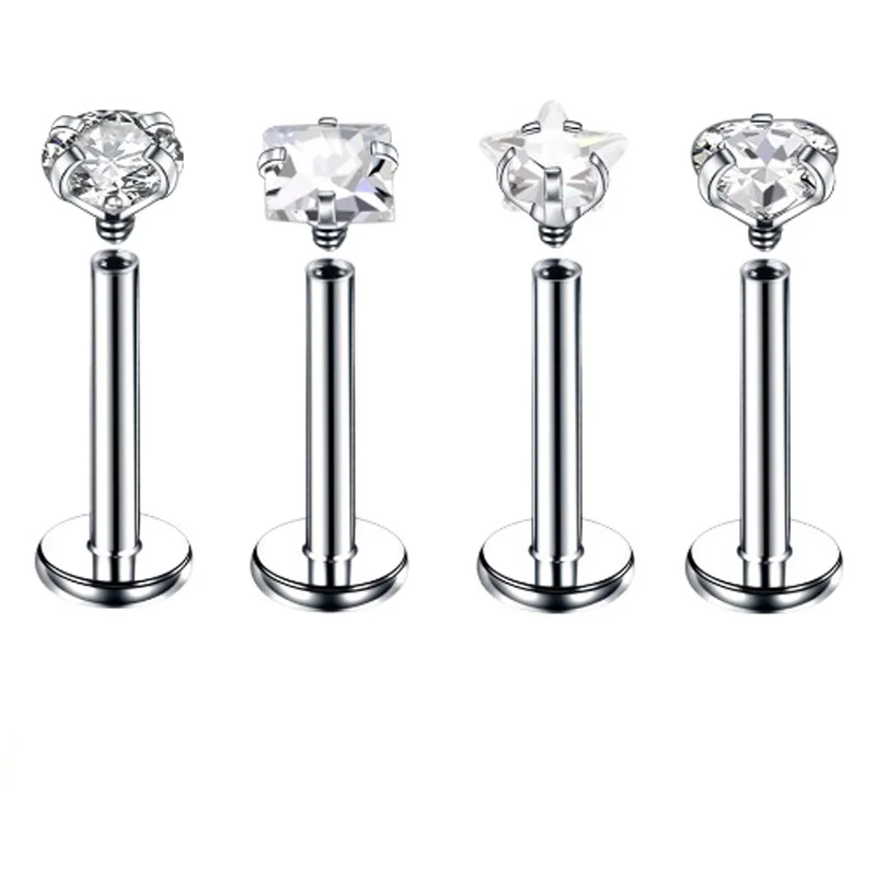 

1PC Steel Crystal Labret Monore Rings Lip Piercings Heart Star Orelha Cartilage Ear Helix Stud Tragus Barbell Piercings Jewelry