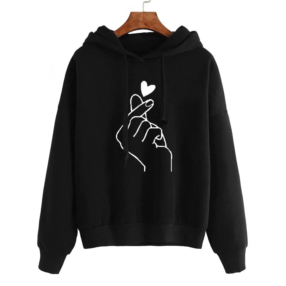 JAYCOSIN Hoodies&Sweatshirts Women Musical Notes Print Loose Casual Female Hoodies Round Neck Hooded Sweatshirt Mujer толстовка - Цвет: BK