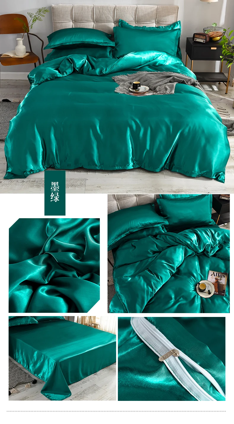 HOT! pure satin silk bedding set，Home Textile King size bed set， bed clothes， duvet cover ，flat sheet ，pillowcases ，Wholesa