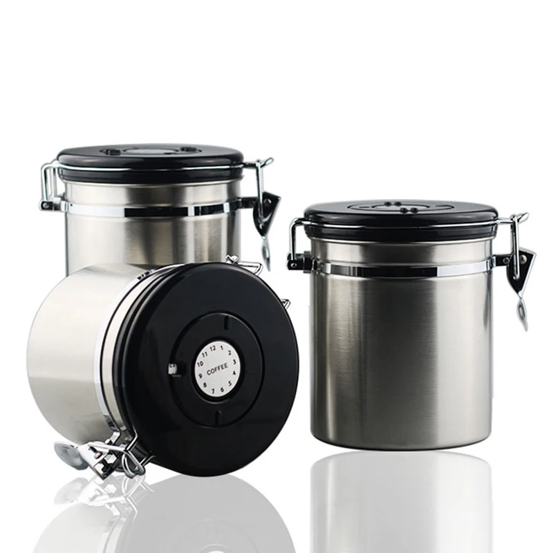 Günstig Kaffee Behälter mit co2 Ventil, Premium Edelstahl Lagerung Kanister Für Kaffee Bohnen, Luftdichten Deckel Bewahrt Frische