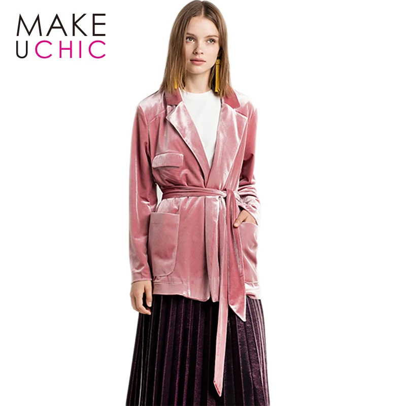 MAKEUCHIC Apparel Solid Pink Women Coat Suit Jacket
