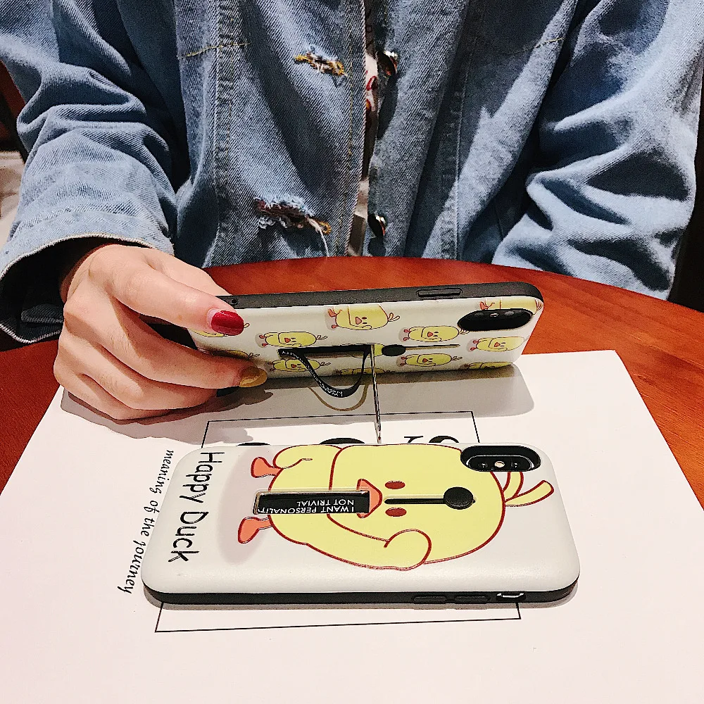 

AXBETY For iPhone XS MAX/XR For iPhone 7 8 6s Plus Case Fashion Cute Duck Silicon Ring Hide Stand Holder Phone Cover For iPhone6