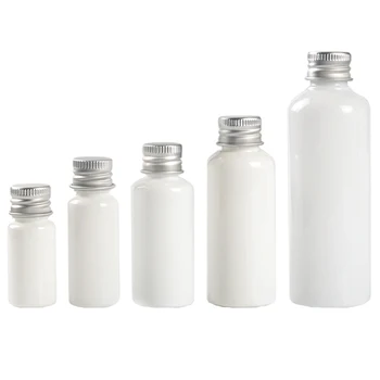 

50pcs 10ml 20ml 30ml 50ml 100ml Cosmetic Container White Tube with Aluminum Cap Plastic Refillable Bottle Empty Packaging Makeup
