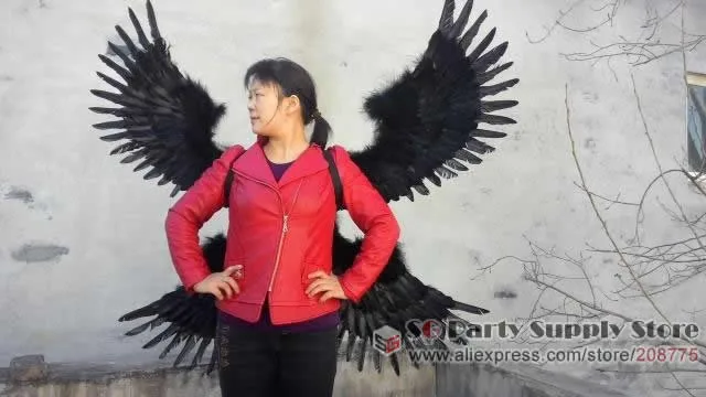 Пользовательские уникальные большие черные натуральные крылья перьев вечерние фотографии косплей игры Анимация креативный реквизит EMS