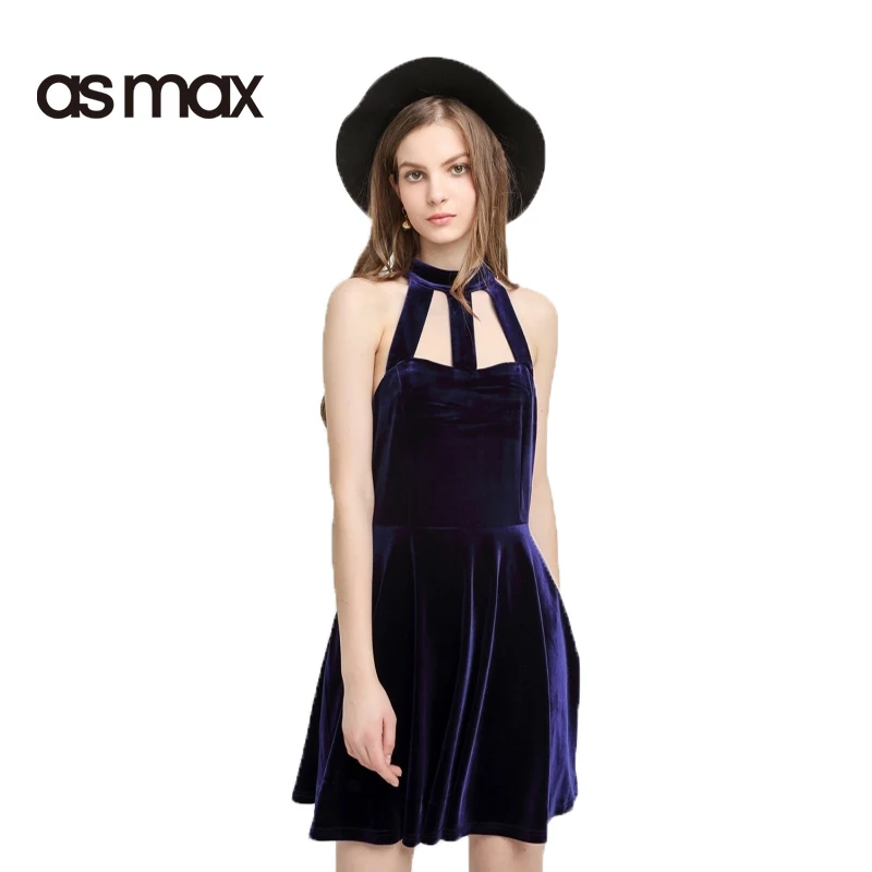 asmax font b 2017 b font Solid Dark Blue Women font b Dresses b font Halter