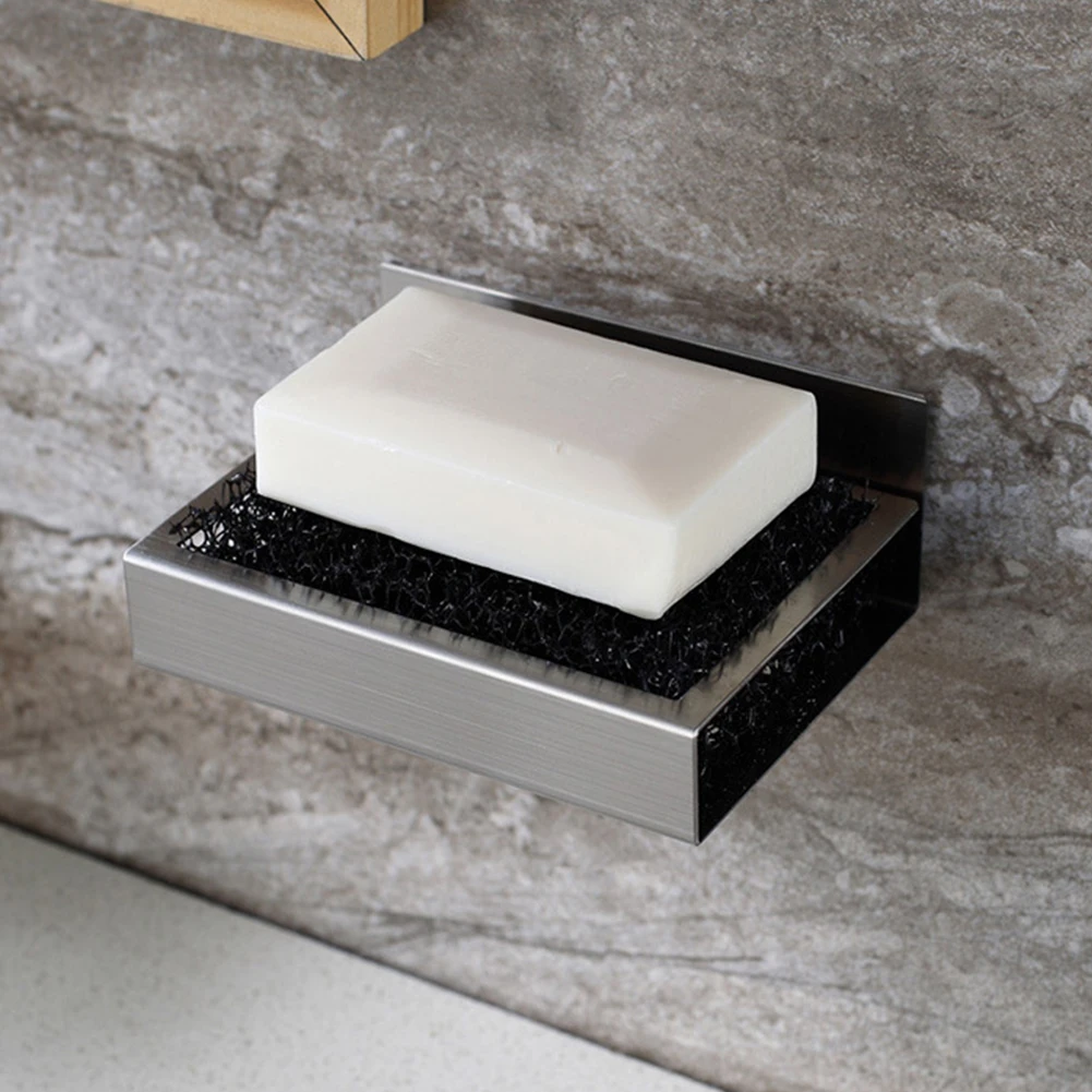 

Self Adhesive Stainless Steel Toilet With Holes Dish Kitchen Drain Space Saving Punch Free Soap Holder Rustproof Strong Bearing