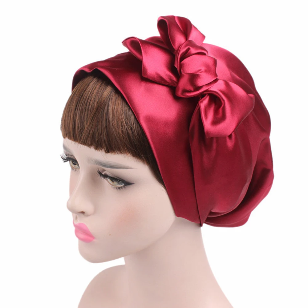 

1pc 58cm Soft Silk Women Night Sleep Shower Caps Adjustable Ladies Long Hair Care Bonnet Headwrap Hat Soft Satin Hat Accessories