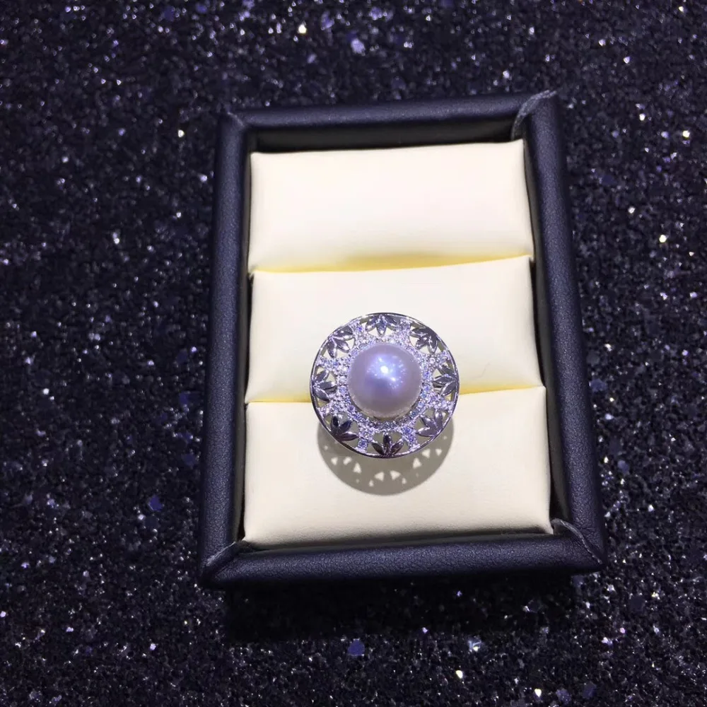 ZHBORUINI жемчужное кольцо, натуральный пресноводный жемчуг, Круглый 925 пробы, серебряное кольцо с резным узором, большое ювелирное изделие для женщин, Прямая поставка