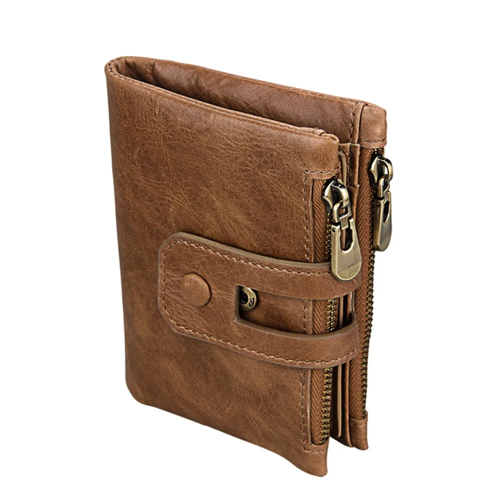 

Hot!! Crazy Horse Genuine Leather Men Wallets Credit Business Card Holders Double Zipper Cowhide Leather Wallet Purse Carteira