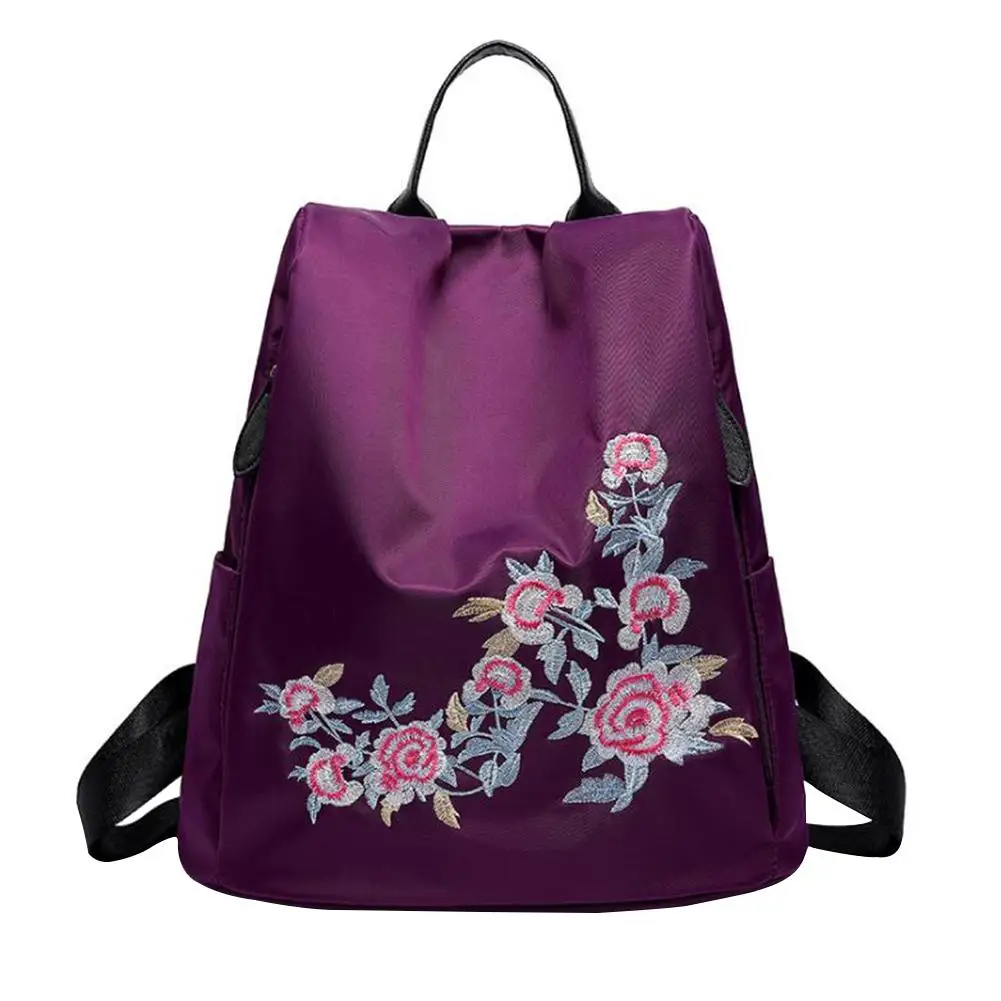 Вышивка в этническом стиле, нейлоновый рюкзак, ткань Оксфорд, водонепроницаемый, Противоугонный, для путешествий, модные рюкзаки на плечо для женщин, сумки для девочек - Цвет: Фиолетовый