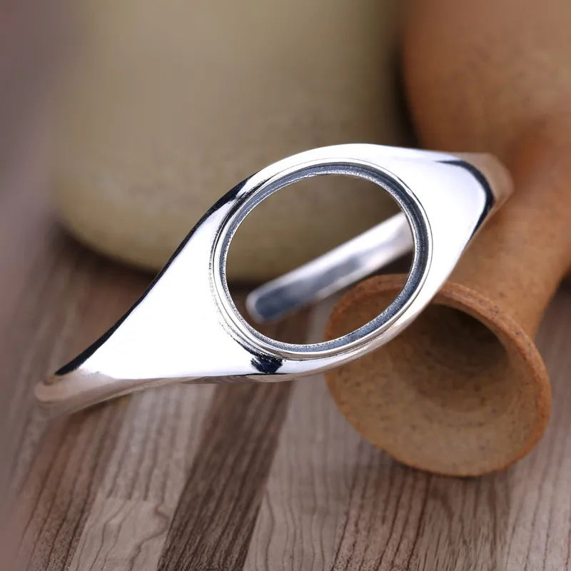 

Real Sterling Silver 925 Bangle White Gold Color Bracelet Oval Cabochon 20x25mm Amber Agate Semi Mount Party Jewelry Adjustable