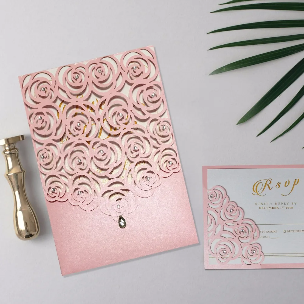 pink Rose Wedding Invitations