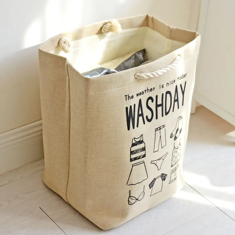 

2017 Linen Cotton Fabric Large Foldable Laundry Storage Bag Multifunctional clothing Storage Bag Home washday Basket With Rope