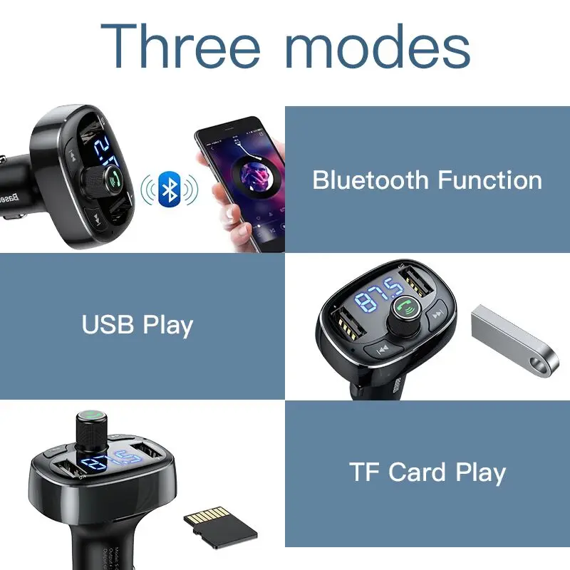 Baseus شاشة الكريستال السائل جهاز إرسال موجات FM للسيارة شاحن المزدوج USB الهاتف شاحن يدوي بلوتوث MP3 لاعب ، ولد للاستماع الموسيقى في سيارة