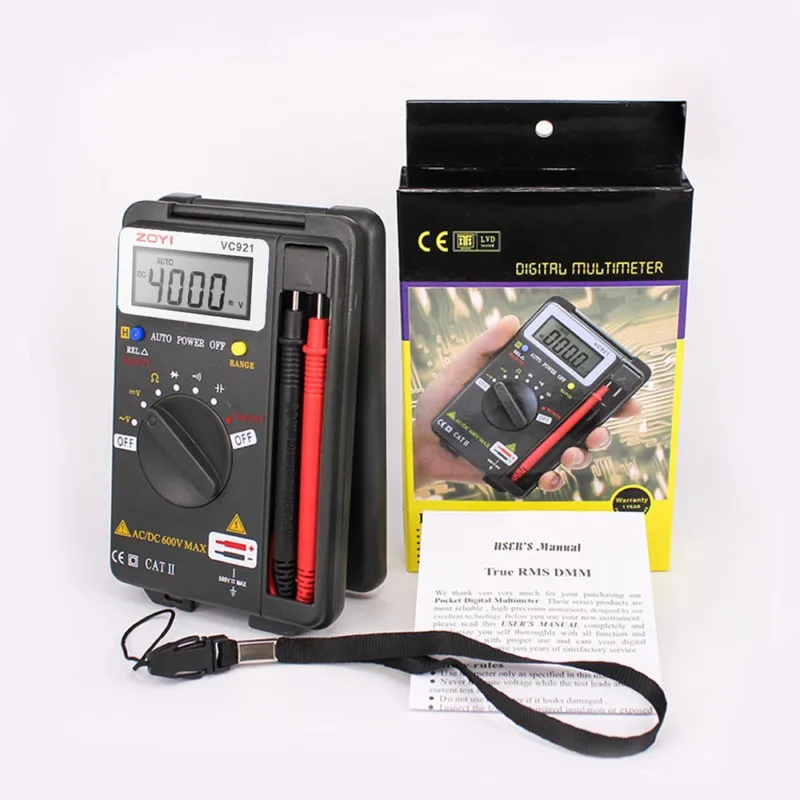 

ZOYI VC921 Auto Range Digital Multimeter Handheld Pocket Mini Voltmeter Ohm Capacitance Meter Tester with Electronic Probe