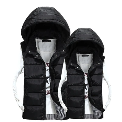 Black UNIVOS KUNI, Осень-зима, Новое поступление, теплый жилет без рукавов с капюшоном, однотонный, большой размер 3XL, Q6034 - Цвет: Black
