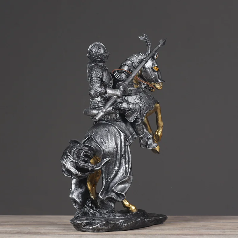 Fashion European Vintage Roman Soldier Cavalry Figurines Miniatures Living Room Warrior Statue Home Decor Artificial Ornament6