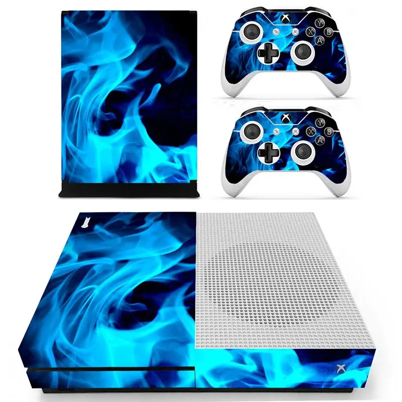 New Blue Fire Skin Stickers For Xbox One Slim Console 2Pcs Vinyl Decal