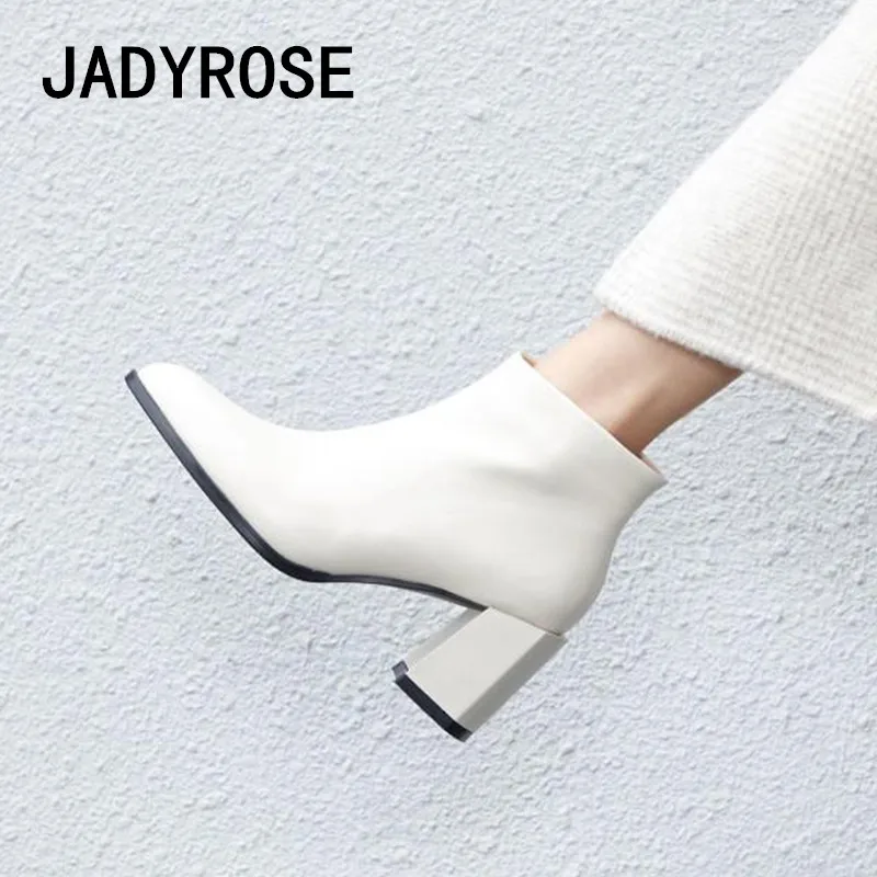

White Real Leather Women Short Boots Pointed Toe Ladies Winter Ankle Booties Shoes 7cm Heels Chelsea Boot Women Black Botines