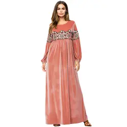 Babalet Для женщин мусульманский абайя ислам Дубаи платье цветочной вышивкой Вельветовое платье арабский халат простой Повседневное осень с
