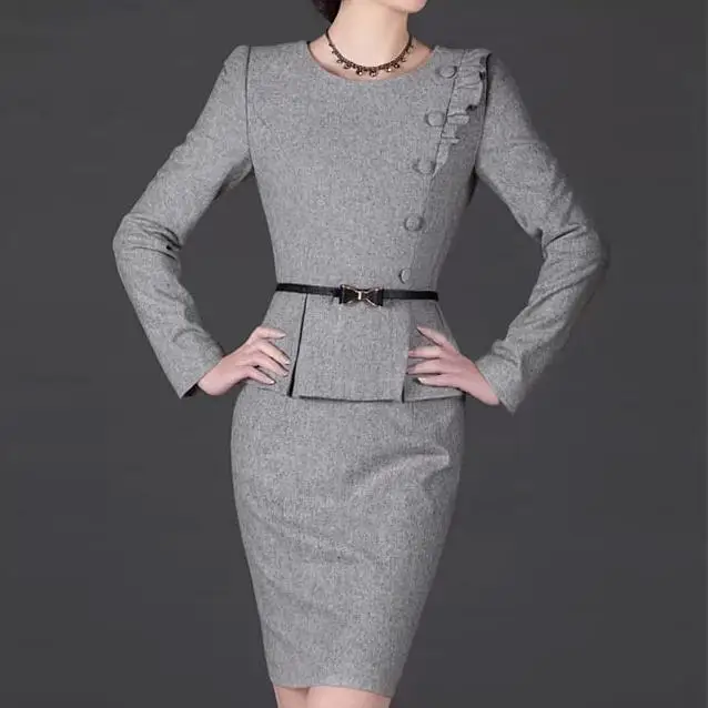 

2018 Winter Women's OL Elegant Dresses Fashion o-neck Long Sleeve Slim career woolen Dress free shipping
