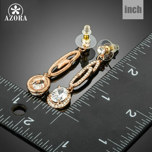 AZORA Rose Gold Color Big Dangling G with Round Clear AAA Cubic Zirconia Drop Earrings TE0171