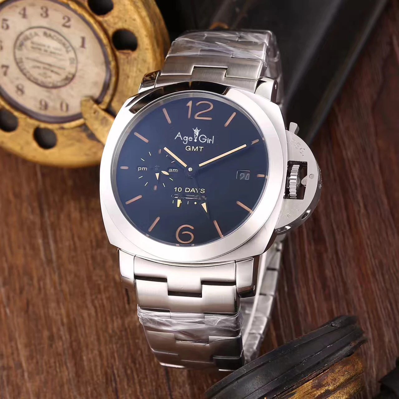 

Luxury Brand New Men Automatic Mechanical Sapphire Stainless Steel Black GMT 10 Days Flyback Watch Manual Steel Luminous Rare