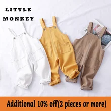 Новая Осенняя Коллекция года, хлопковая Однотонная юбка на бретелях с карманами для маленьких девочек комбинезоны различных цветов, Детский комбинезон для девочек, От 0 до 3 лет