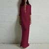 EaseHut vestido de verano de las mujeres 2022 Boho sólido laminado en camisa de manga larga con botones vestido elegante suelto largo Maxi vestido de talla grande ► Foto 3/6