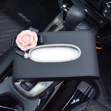 Простота камелии инкрустированный алмазами цепь коробка ткани мерцает Автомобильный интерьер коробка ткани горный хрусталь Украшение Автомобиля